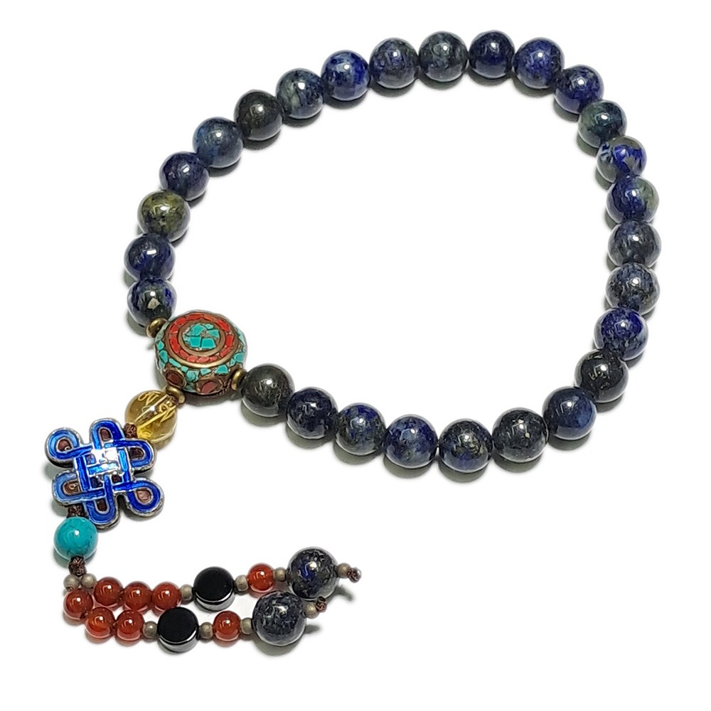 吉祥結{琺瑯}&青金石提珠7mm【十方】126853