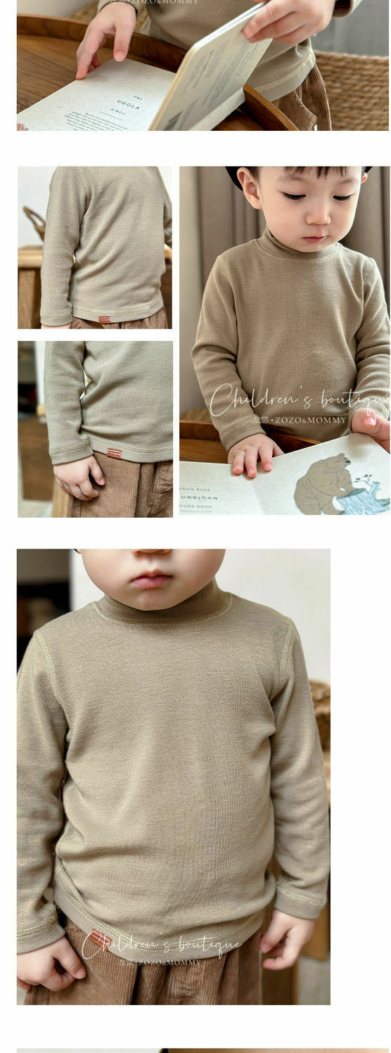 半高領柔軟內搭上衣-淺卡其