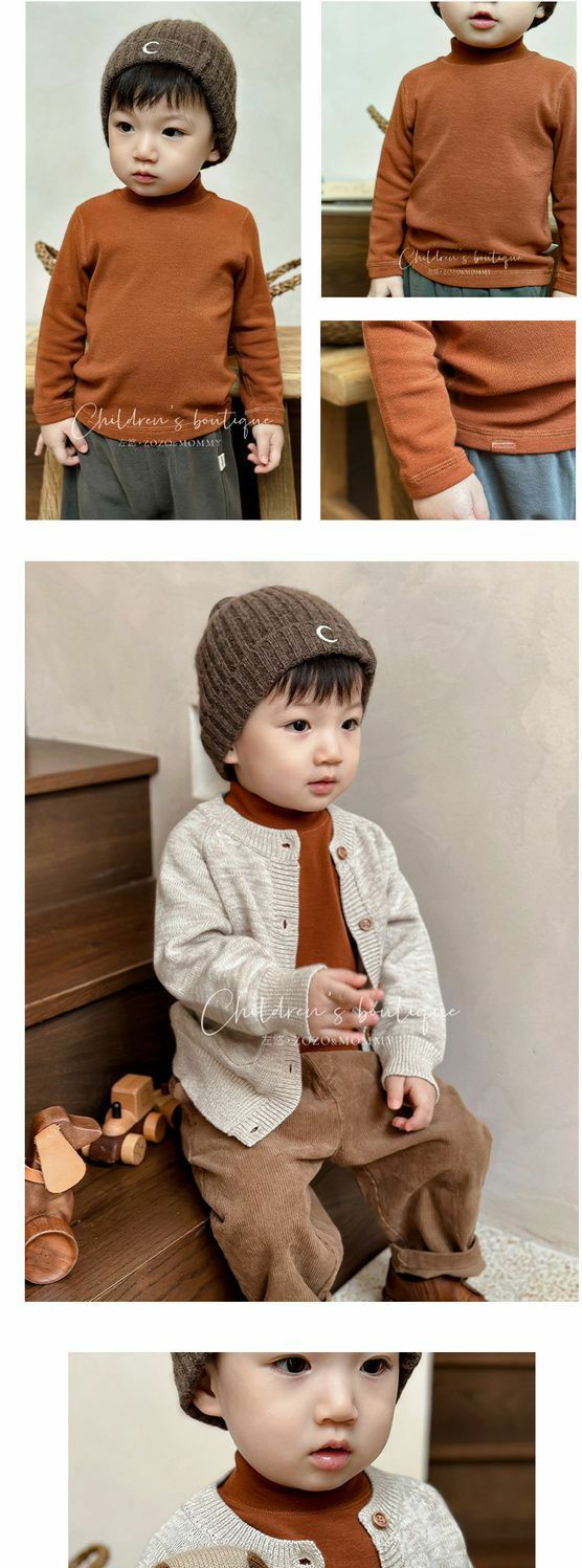 半高領柔軟內搭上衣-焦糖棕