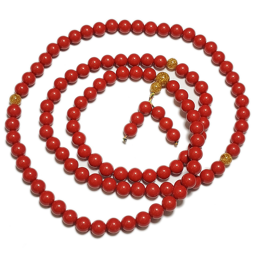 黃金箔珠+硃砂108念珠8mm【十方】148541