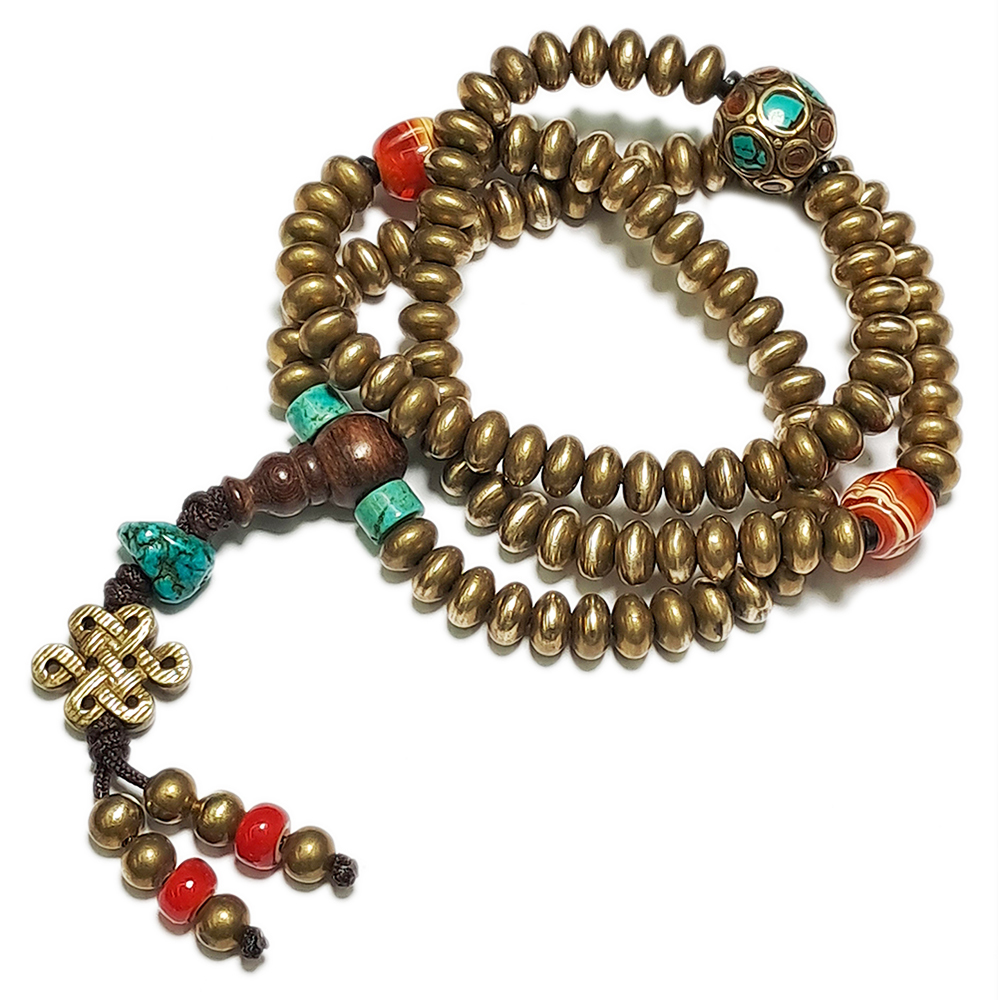 吉祥結{銅}&綠松石&銅珠108念珠4*8mm【十方】127650