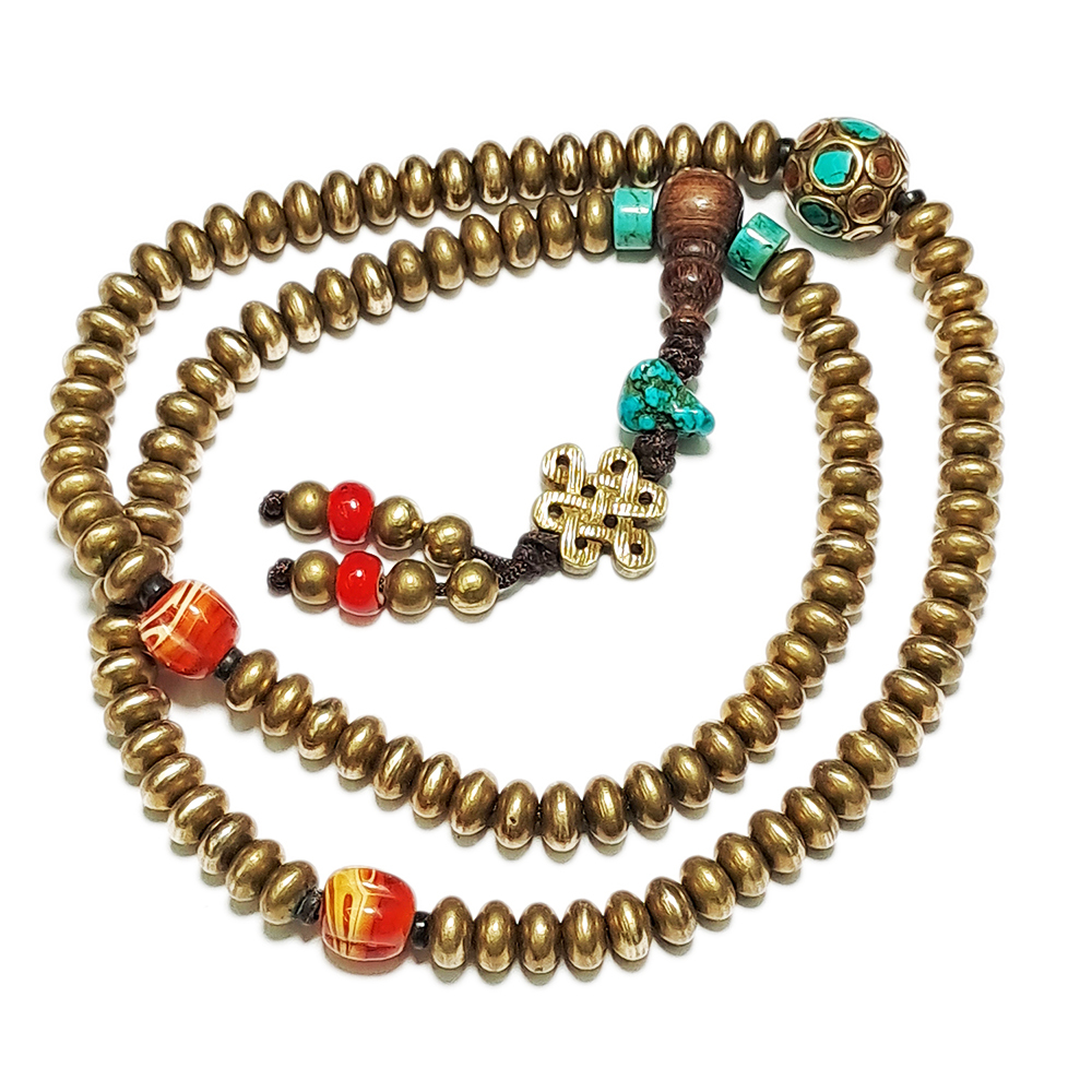 吉祥結{銅}&綠松石&銅珠108念珠4*8mm【十方】127650