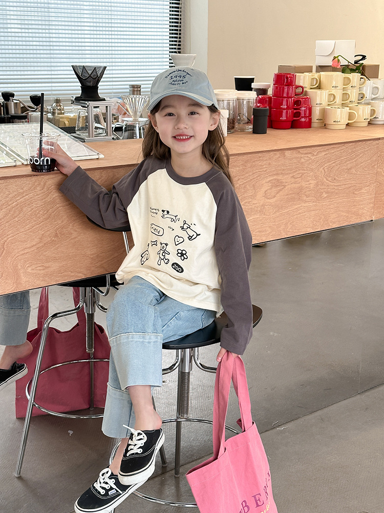 休閒微彈拼接牛仔褲-韓版