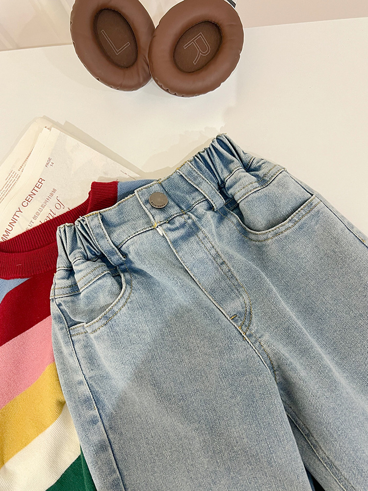 休閒微彈拼接牛仔褲-鬆緊腰頭