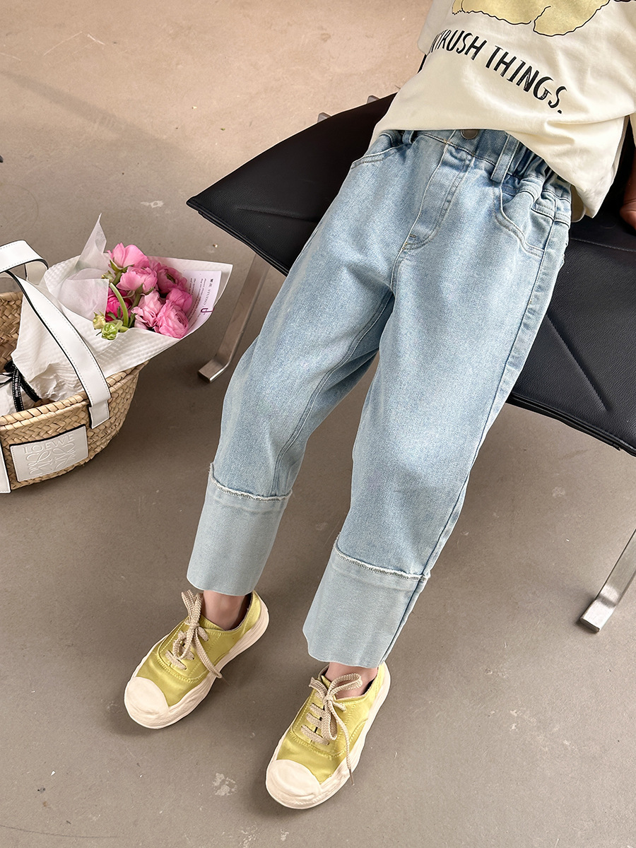 休閒微彈拼接牛仔褲