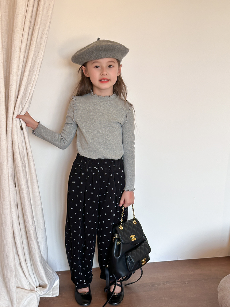 甜美木耳花邊內搭上衣-霧灰