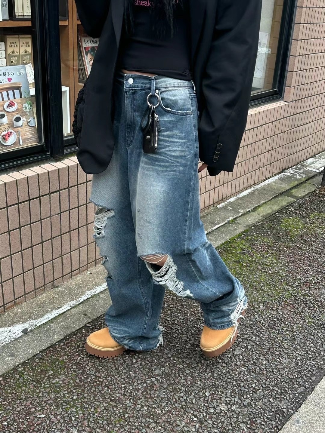 【HERETICS STUDIO 】韓國 고품질 破壞設計 抽鬚 刷色 牛仔 寬版 牛仔褲 長褲