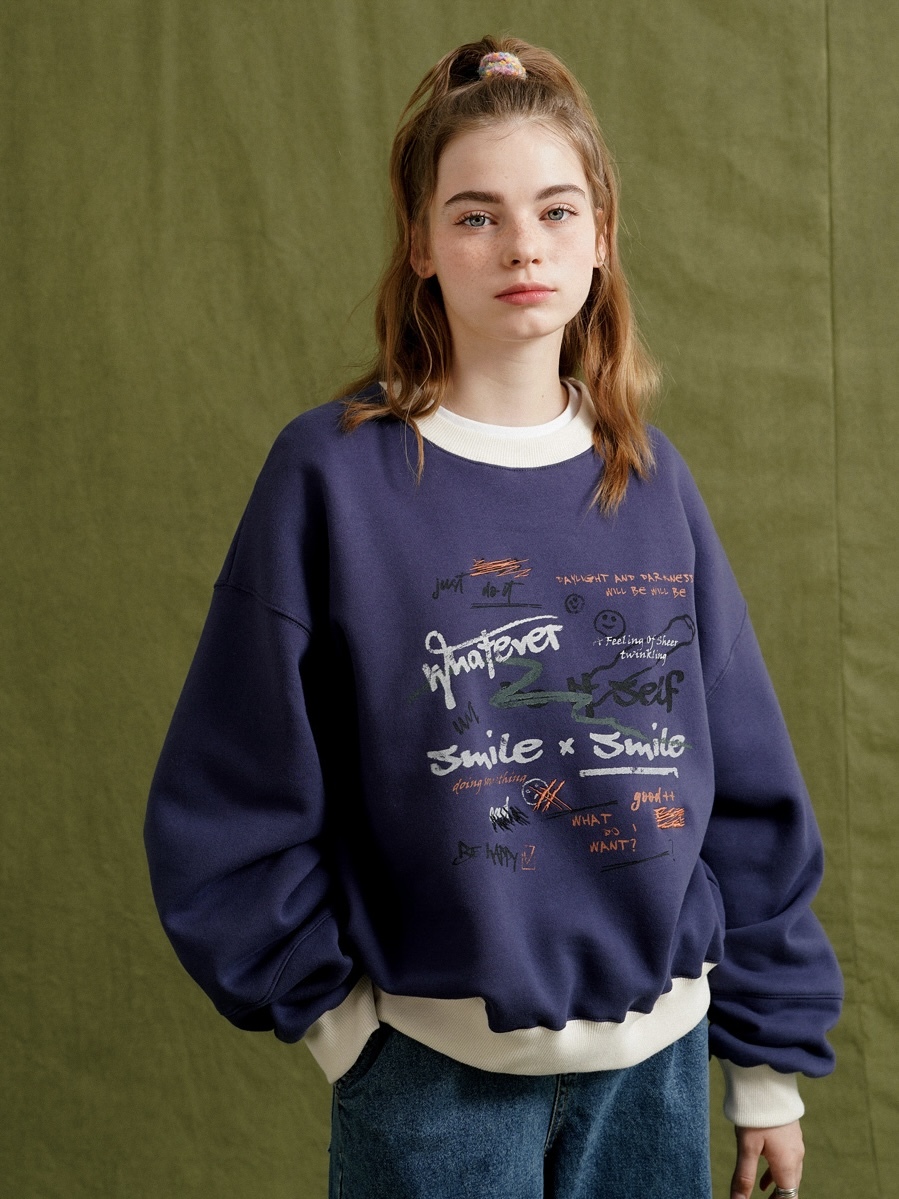 <預購> 韓國WV PROJECT Smile x Smile高磅刷毛大學T