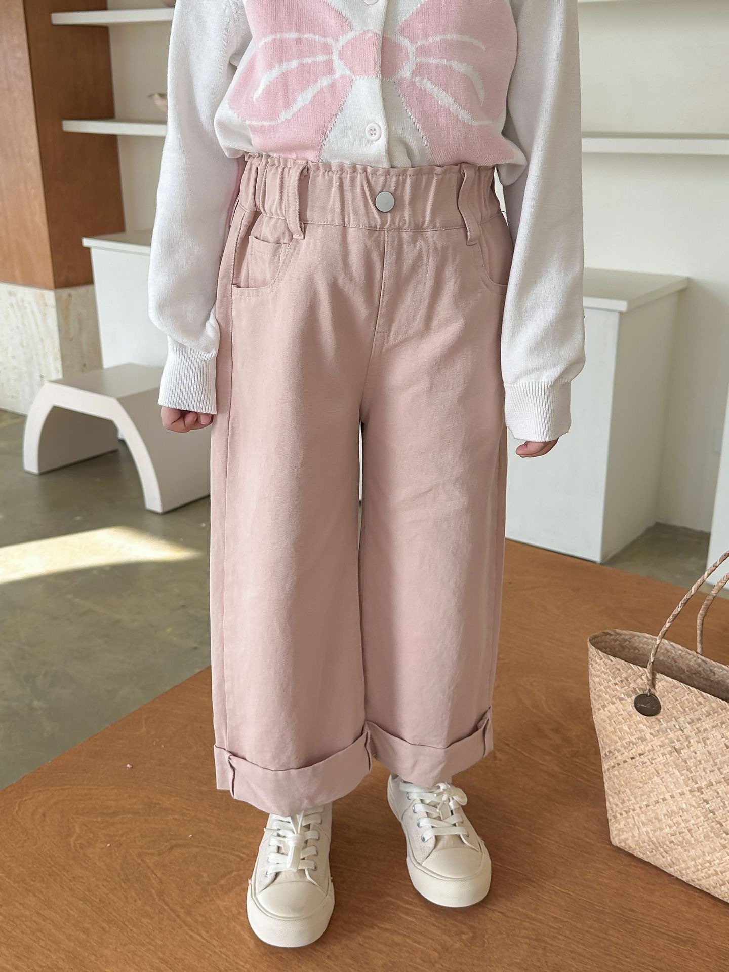 兩色水洗棉直筒褲