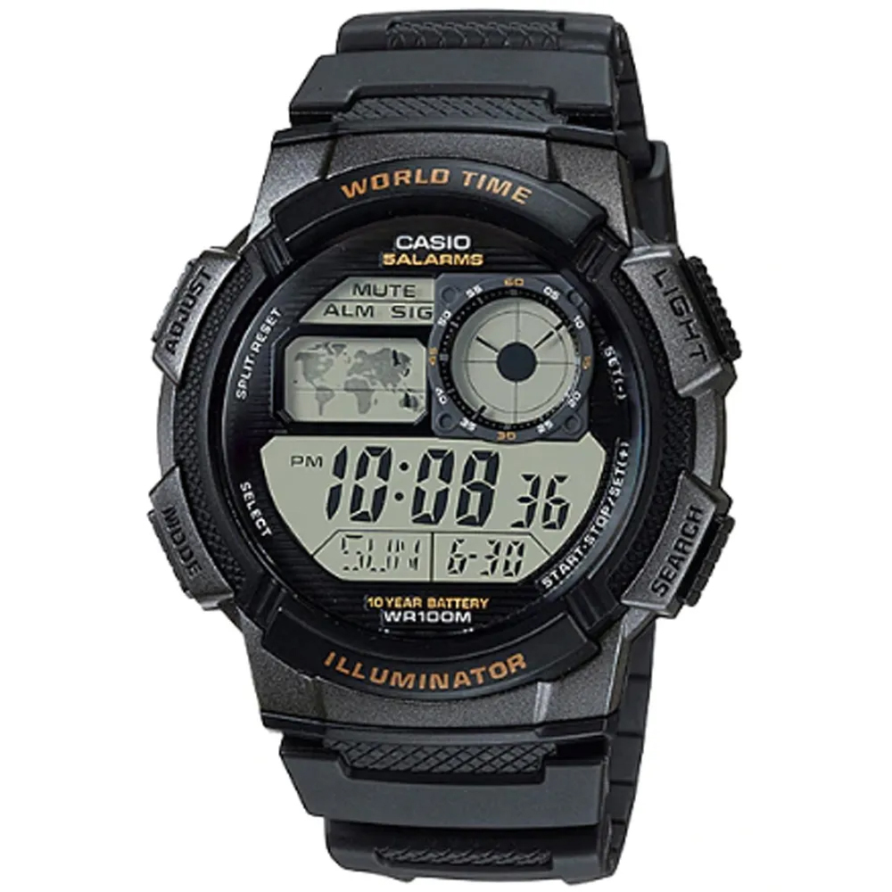 【CASIO】AE-1000W LED自動照明 多功能 萬年曆 碼錶 世界地圖 日光節約時間 電子錶-