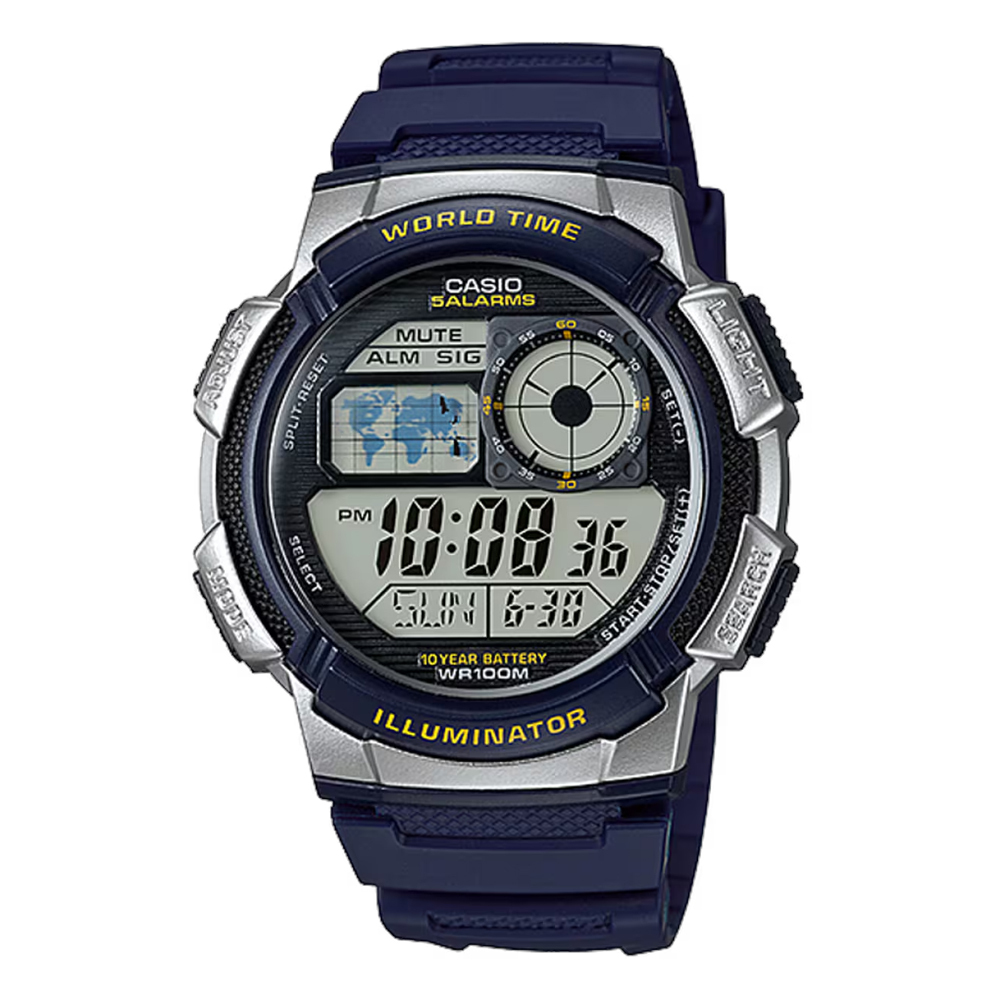 【CASIO】AE-1000W LED自動照明 多功能 萬年曆 碼錶 世界地圖 日光節約時間 電子錶-