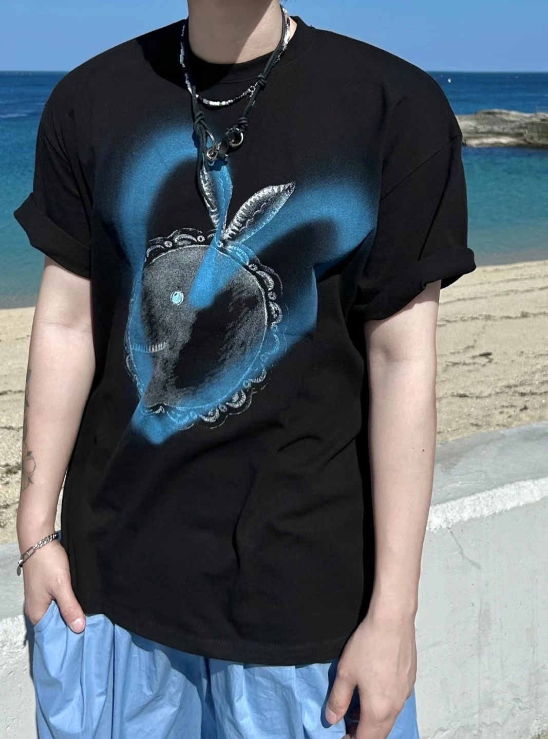 【HERETICS STUDIO 】韓國 고품질 噴漆 愛心 鏡子 圖樣 寬鬆 短袖