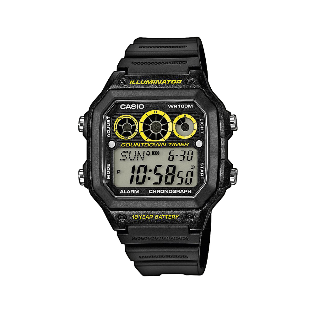 【CASIO】AE-1300WH 10年電池 LED燈 多功能 碼錶 世界時間 靜音 電子錶-