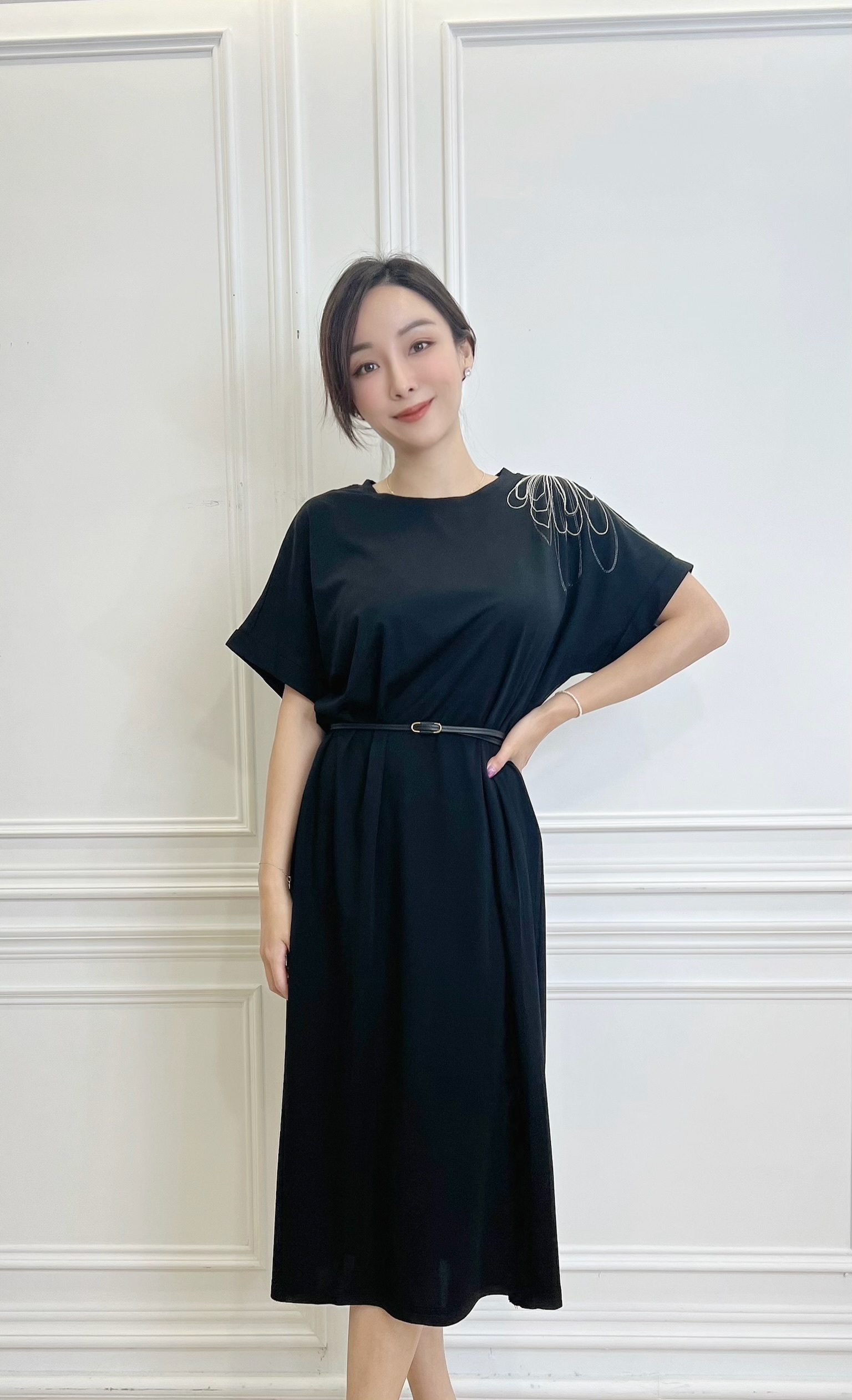 銀色煙花短袖棉長洋