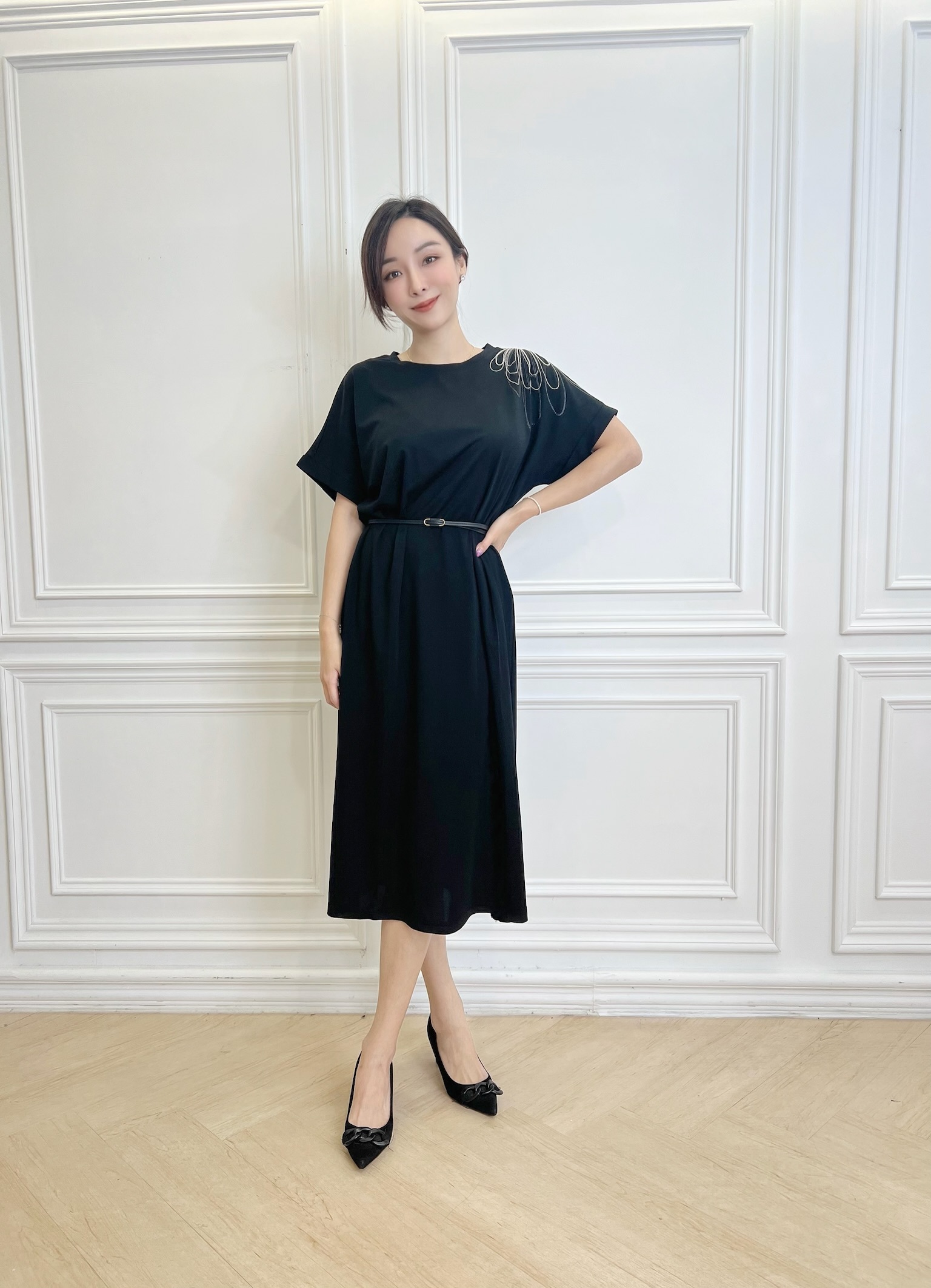 銀色煙花短袖棉長洋