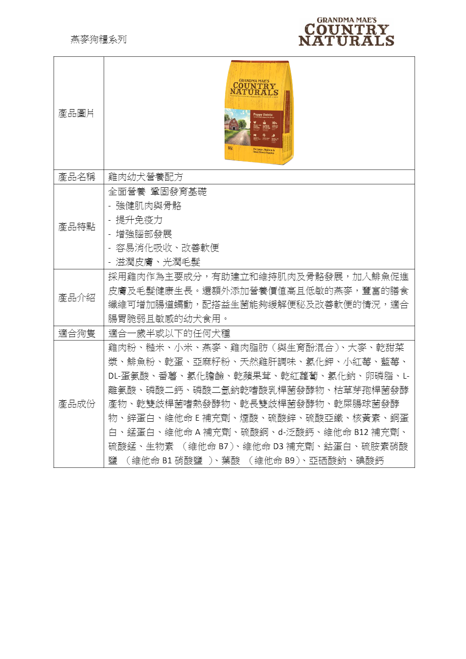 Country Naturals 雞肉幼犬營養配方 12LB