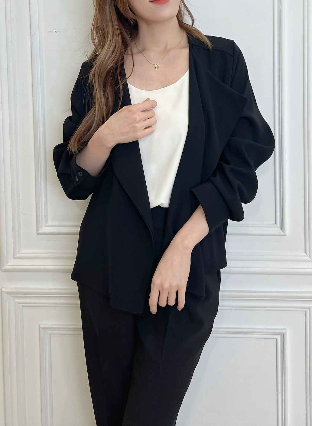 翻領素面長袖外套