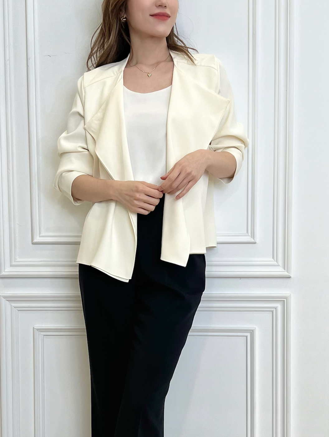 翻領素面長袖外套