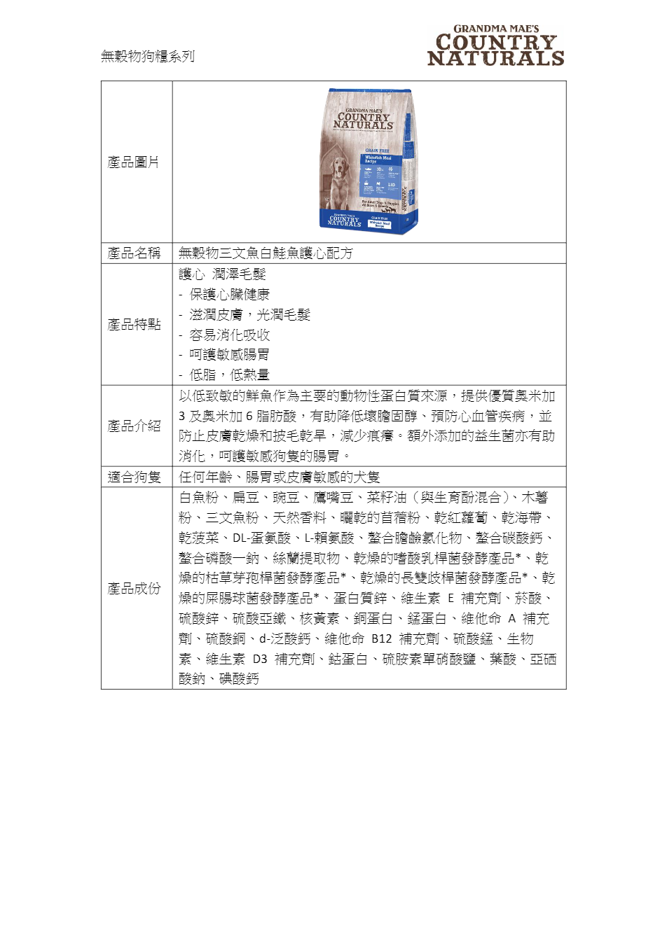 Country Naturals 無穀物三文魚白鮭魚護心(幼犬&成犬糧)  23LB [白底藍]