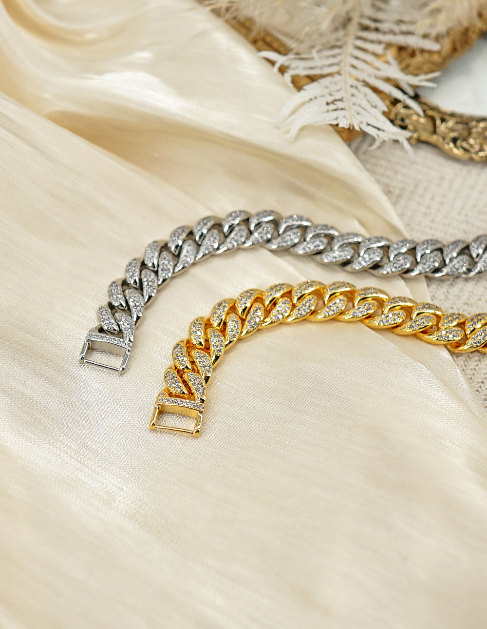 寬版交織水鑽手鍊✦金