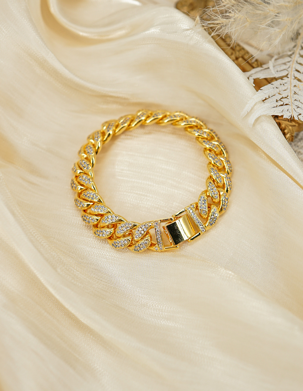 寬版交織水鑽手鍊✦金