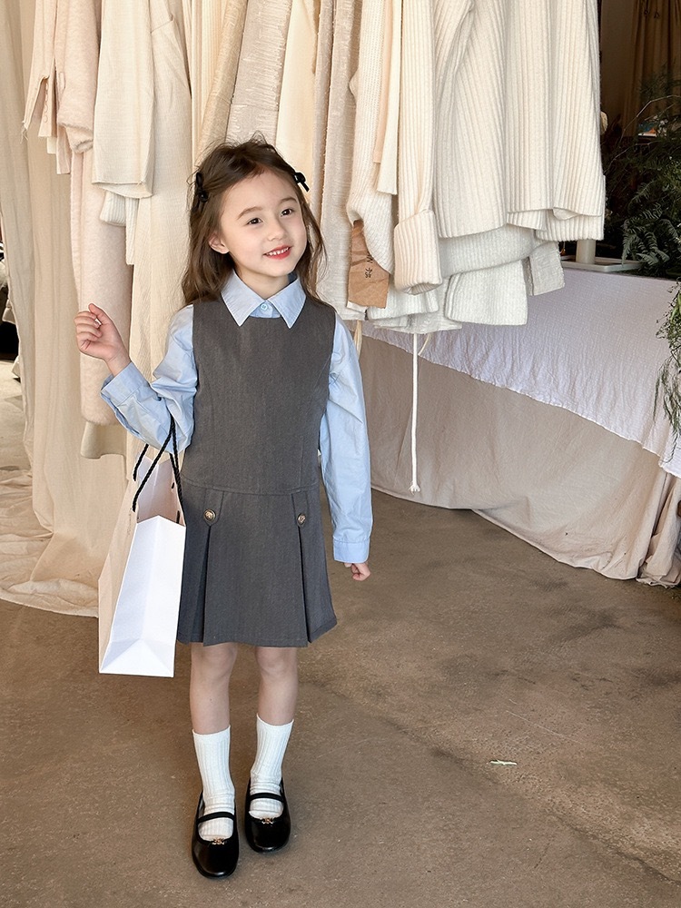 氣質學院風背心裙/內搭藍色上衣