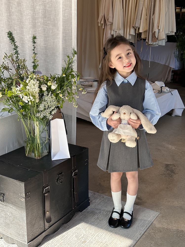 氣質學院風背心裙/內搭藍色上衣