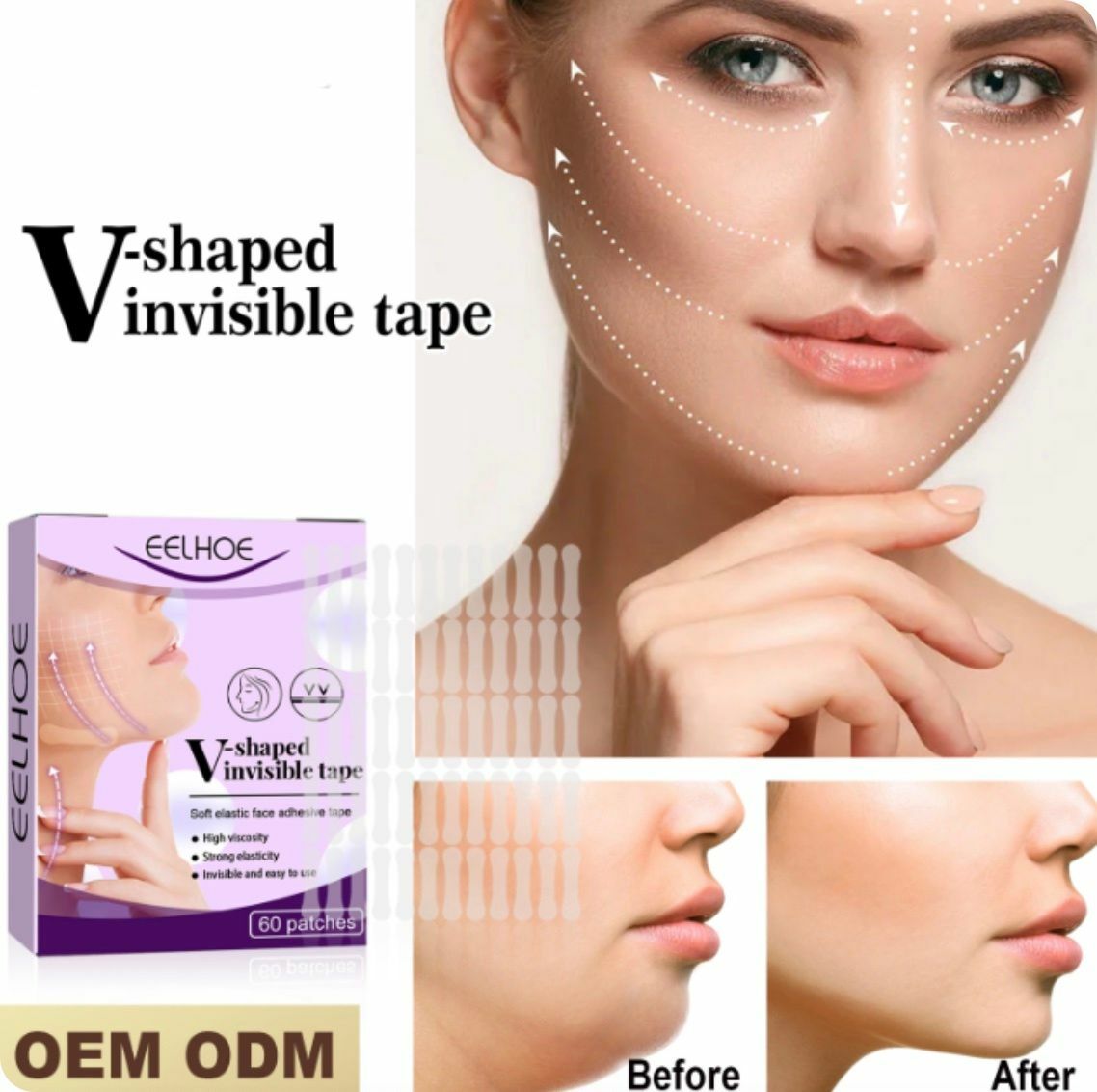 Popular invisible face slimming patch, lifting patch, oval face, S face, V face patch (60 pieces)