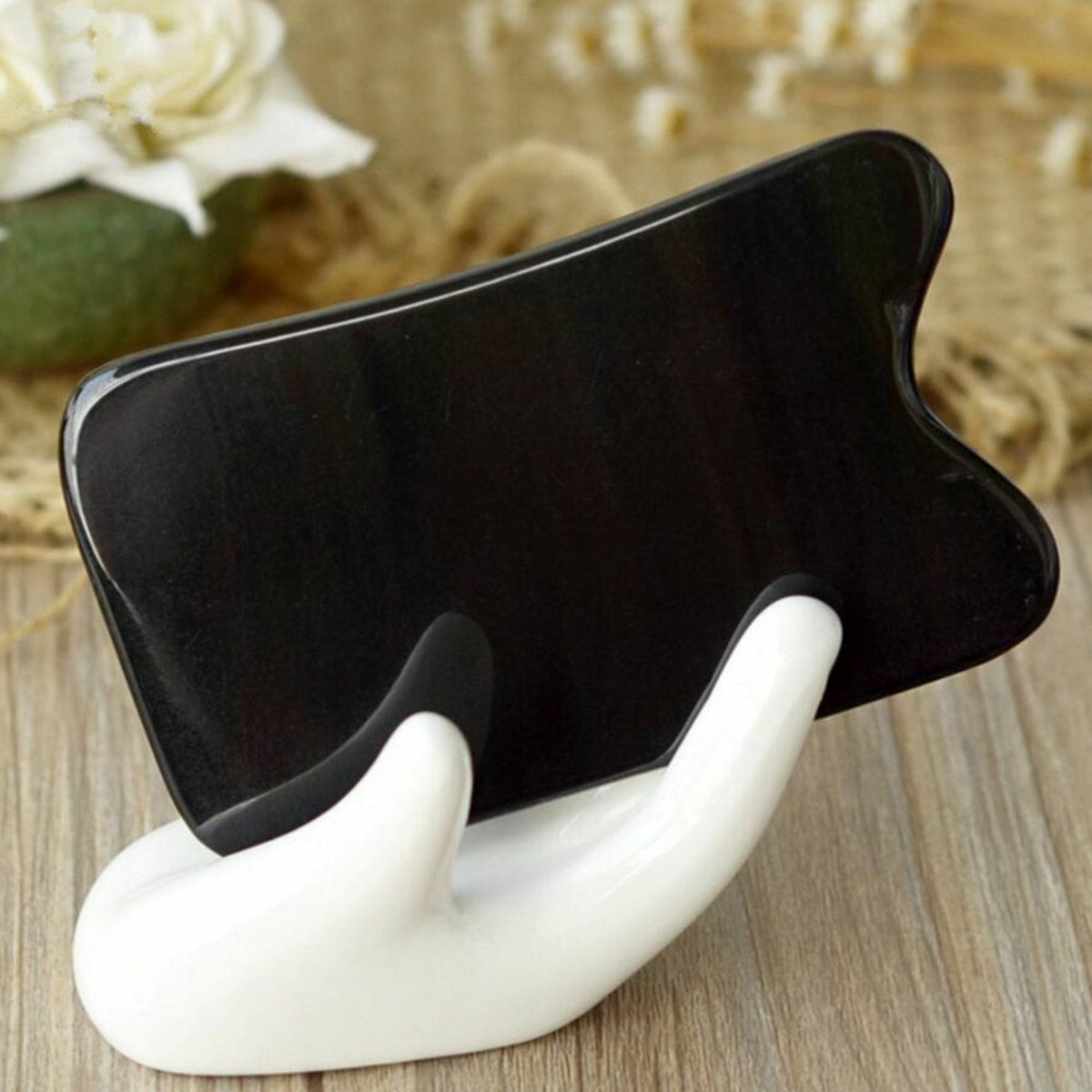 Popular square notch massage and health-care black buffalo horn scraping board [Handmade·Must-have for scraping and beauty]