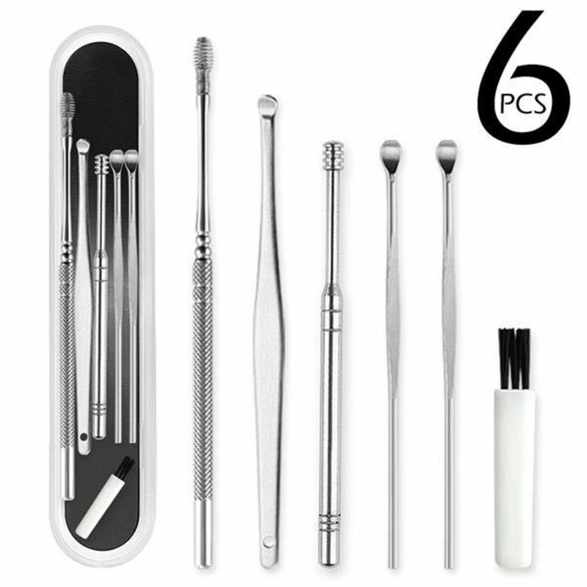 Popular style (set of 6 pieces) 6-piece set of double-headed ear picks for daily use at home, ear picks, ear picks, ear picks, ear picks, ear picks, ear picking tools, stainless steel curved ear cleaner sets, Baiyi ear picks, ear picks, ear picks, ear wax tweezers, professional ear picks. Ear rod spring 360 degree spiral