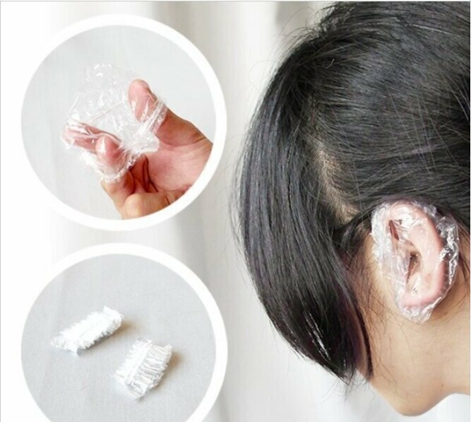 Popular disposable waterproof earmuffs, disposable earmuffs, hair dyeing, beauty, bathing and ear protection (1 pack of 100 pieces)