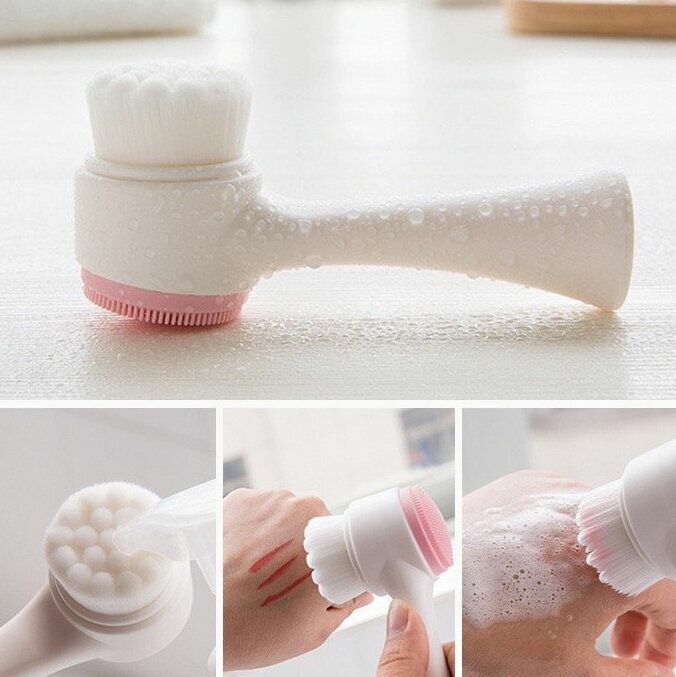 New 3D Dual-Purpose Deep Cleansing Facial Brush Manual Facial Cleansing Brush Super Soft 3D Soft Bristle Cleansing Facial Brush Facial Cleanser Silicone Cleansing Double-Sided Massage Cleansing Brush Facial Washer Facial Cleansing Brush - Pink