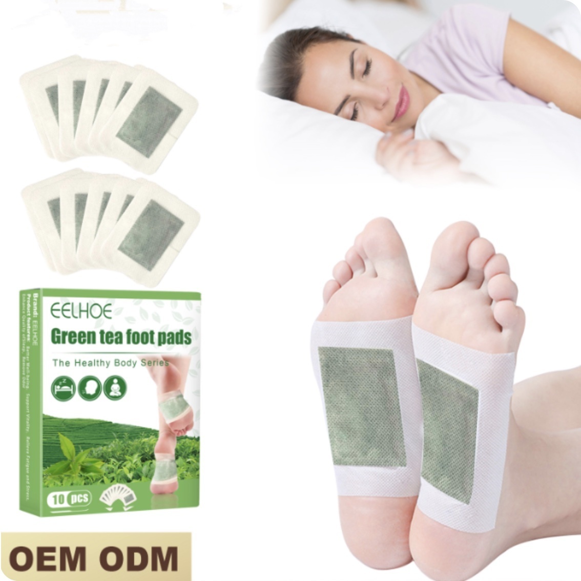 新款天然有機綠茶足貼2合1 改善睡眠緩解疲勞護理足膜(綠茶-10片裝)