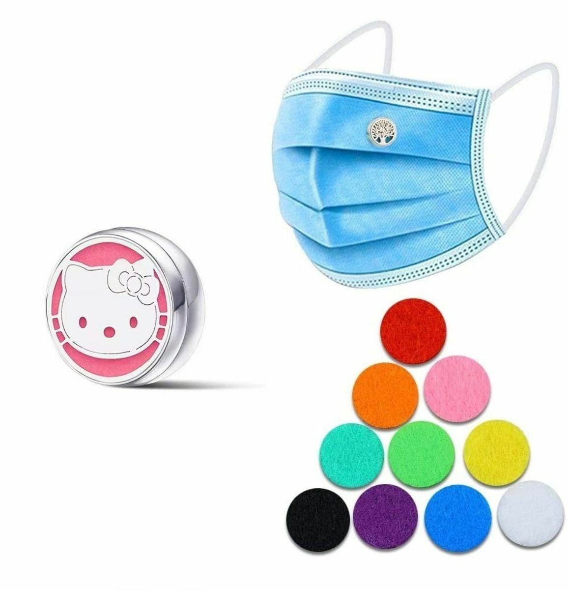 New Hello Multifunctional Mask Aromatherapy Buckle* Comes with 10 Fragrance Core Cotton Pieces Essential Oil Buckle｜Aromatherapy Essential Oil Buckle｜Mask Magnetic Buckle｜Air Freshening｜Odor Removal｜Deodorization