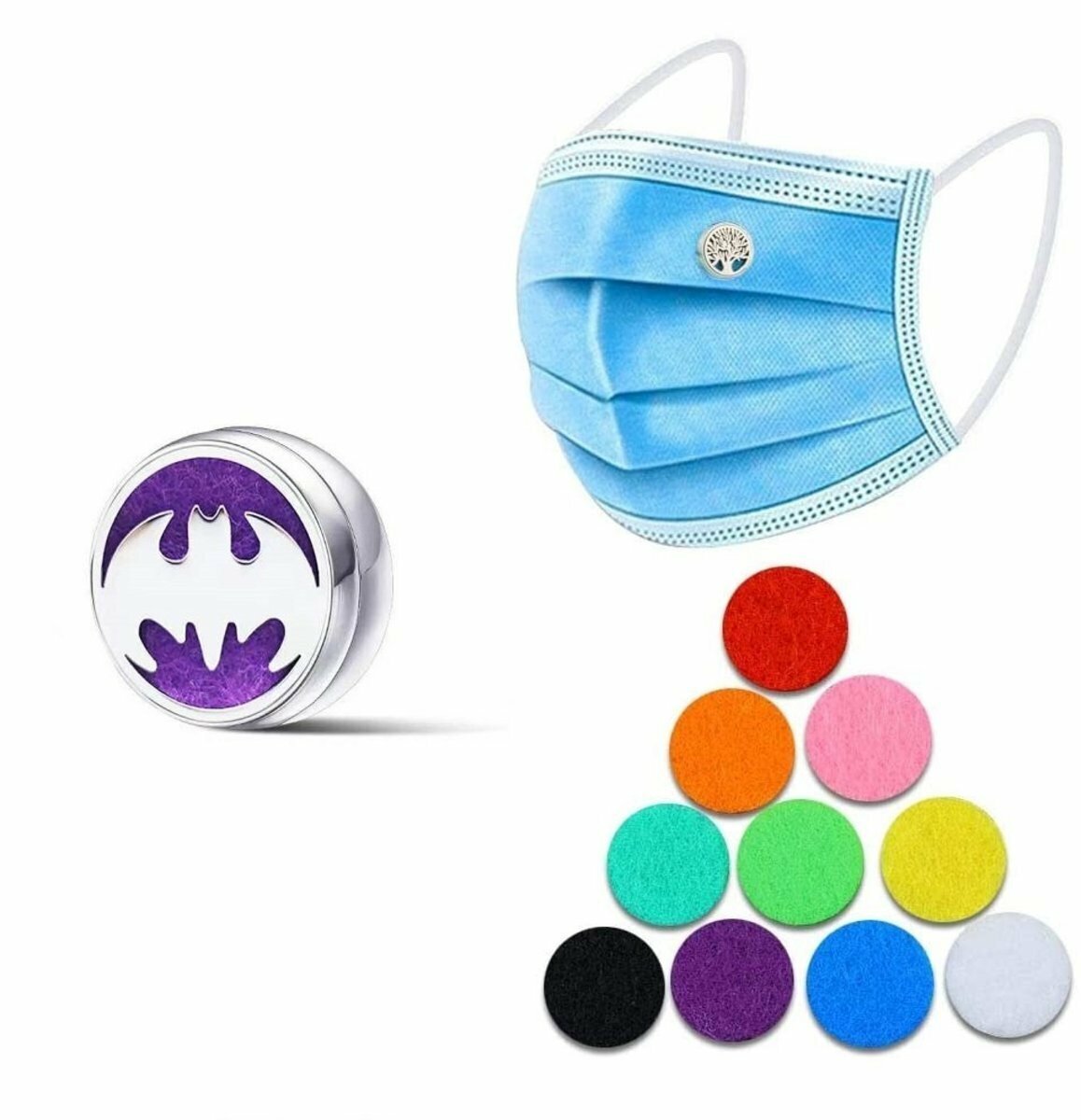New Batman-shaped multifunctional mask aromatherapy buckle* with 10 scented core cotton pieces Essential oil buckle | Aromatherapy essential oil buckle | Mask magnetic buckle | Air freshening | Remove odor | Deodorize