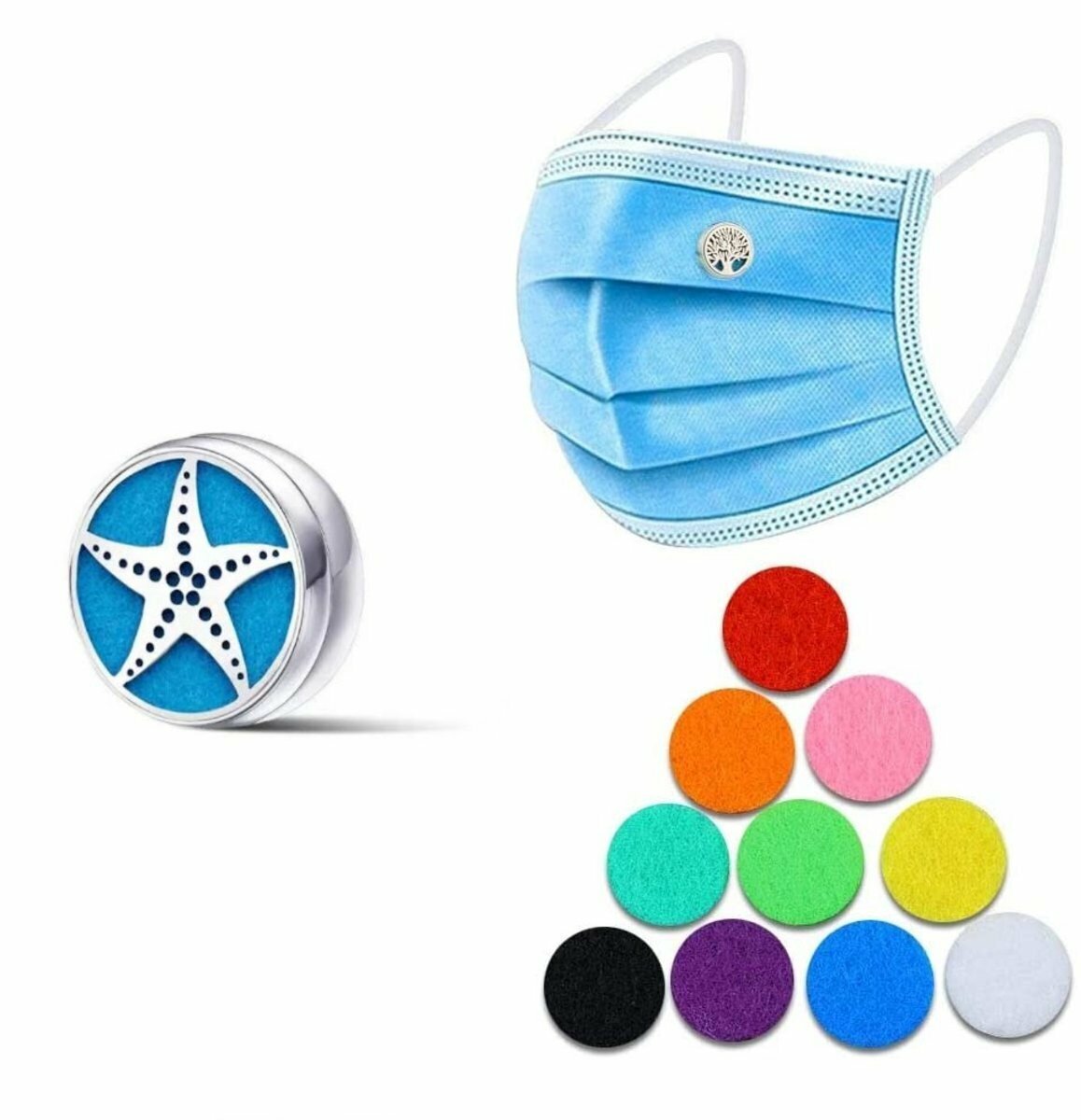 New star-shaped multi-functional mask aromatherapy buckle* with 10 scented cotton pieces Essential oil buckle | Aromatherapy essential oil buckle | Mask magnetic buckle | Air freshening | Odor removal | Deodorization