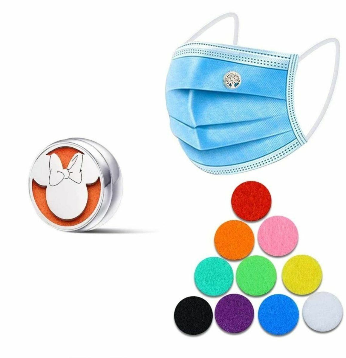 New Mickey Mouse-shaped multi-functional mask aromatherapy buckle* with 10 scented cotton pieces Essential oil buckle | Aromatherapy essential oil buckle | Mask magnetic buckle | Air freshening | Odor removal | Deodorization