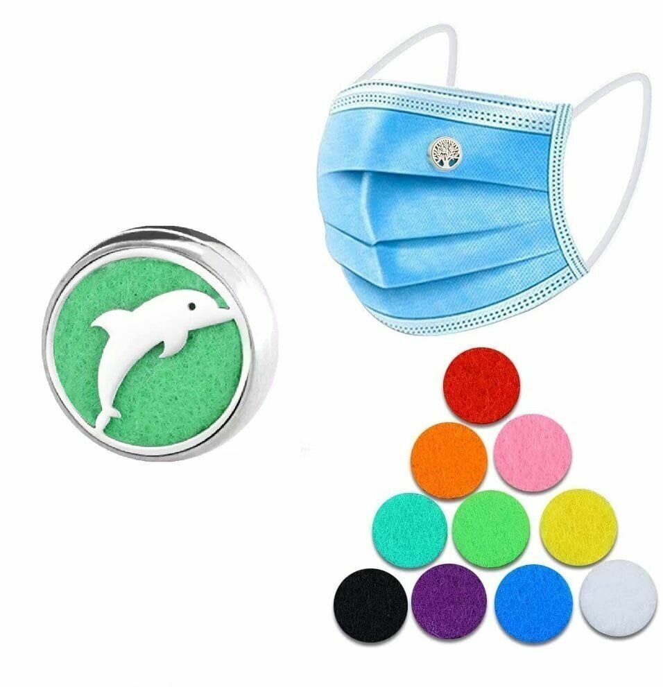 New Dolphin dolphin-shaped multi-functional mask aromatherapy buckle* with 10 scented core cotton pieces Essential oil buckle | Aromatherapy essential oil buckle | Mask magnetic buckle | Air freshening | Remove odor | Deodorize