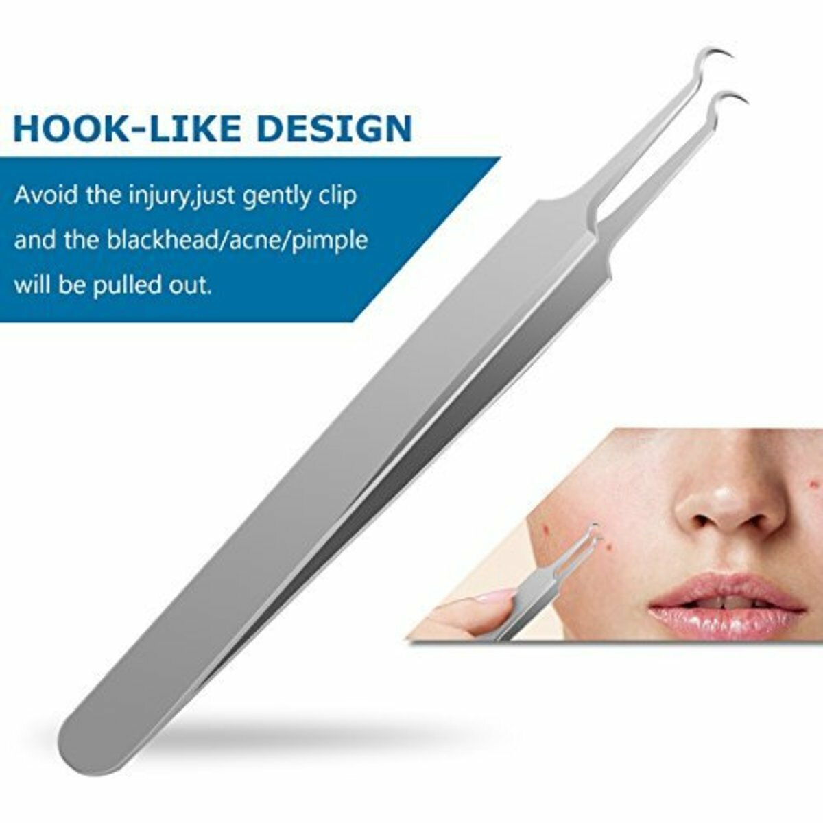 New Stainless Steel Curved Blackhead Clip (1 piece) Stainless Steel Pimple Clip, Acne Needle, Tweezers Elbow Clip, Makeup and Beauty Acne Removal, Blackhead Acne Needle