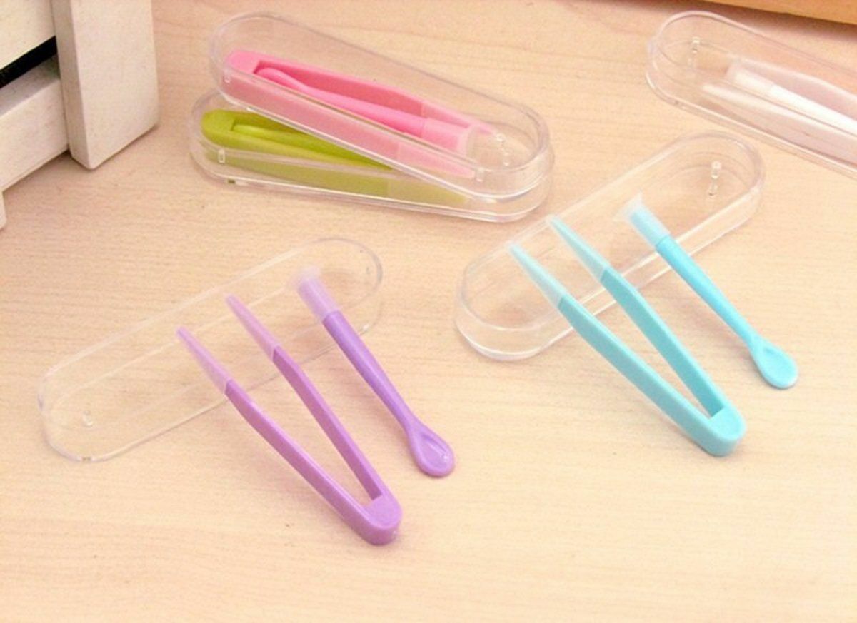 New pink/purple simple contact lens case, contact lens portable care box, clip stick and tweezer combination, contact lens box, clip stick set
