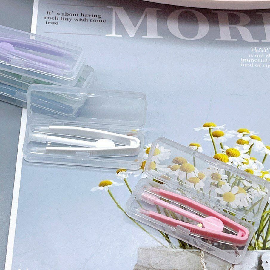 New upgraded anti-slip pink simple contact lens case, contact lens portable care box, clip stick and tweezer combination, contact lens box, clip stick set