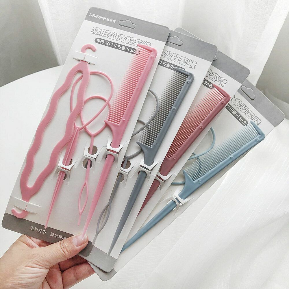 Hot-selling candy-colored pattern four-piece set of hair braiding tools, versatile lazy styling tools, hair pins