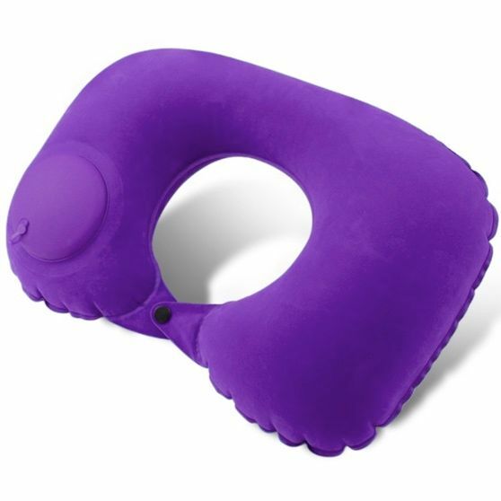 Popular travel push-type inflatable U-shaped pillow for long-distance flights, cars, office rest pillows and neck pillows (press-type - purple) plant velvet fabric