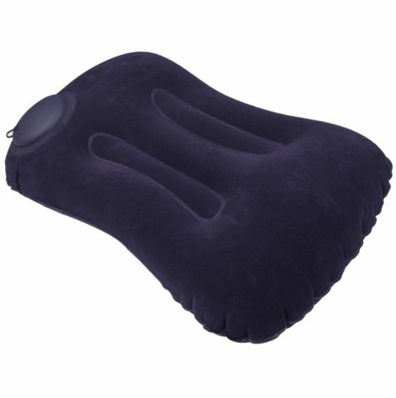 Popular travel push-type inflatable U-shaped pillow for long-distance flights, cars, office rest back pillows (press-type - navy blue) plant velvet fabric