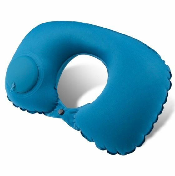 Popular travel push-type inflatable U-shaped pillow for long-distance flights, cars, office rest pillows and neck pillow (press-type - peacock blue) milk silk fabric