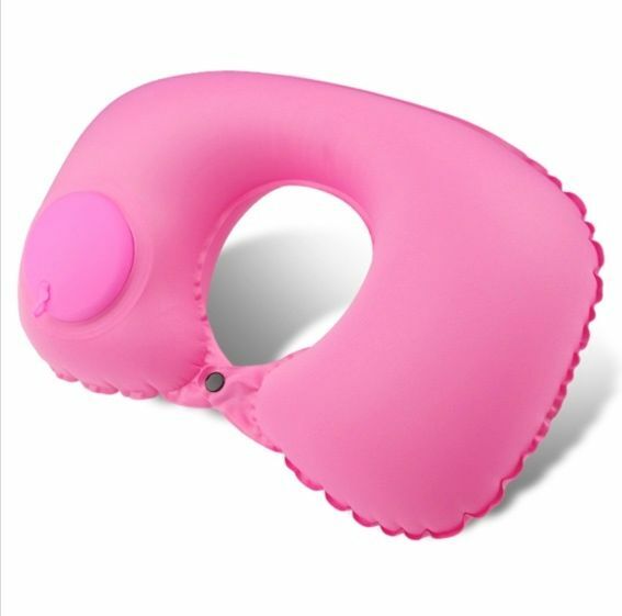 Popular travel push-type inflatable U-shaped pillow for long-distance flights, cars, office rest pillows and neck pillow (press-type - pink) milk silk fabric