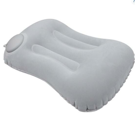 Popular travel push-type inflatable U-shaped pillow for long-distance flights, cars, office breaks, waist and back pillow (press-type - gray) plant velvet fabric