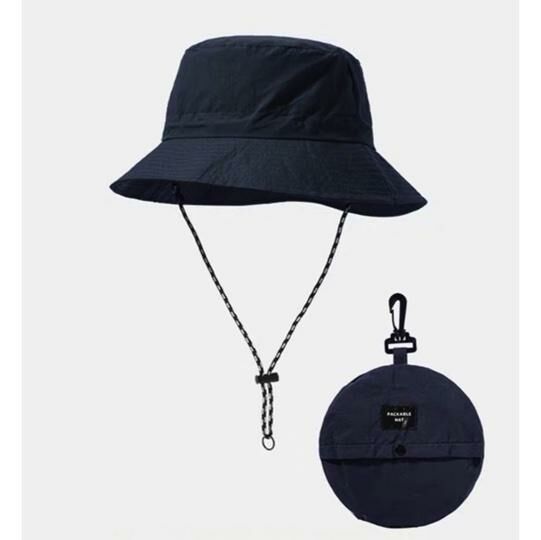 Popular outdoor folding sun protection fisherman hat, waterproof and quick-drying basin hat (navy blue-folding style)