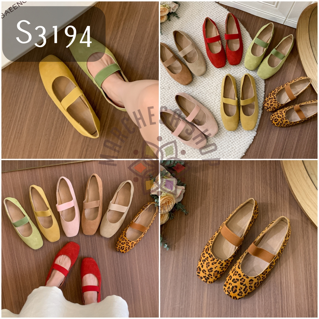 S3194 - 羊猄皮一字彈力帶方頭平底鞋