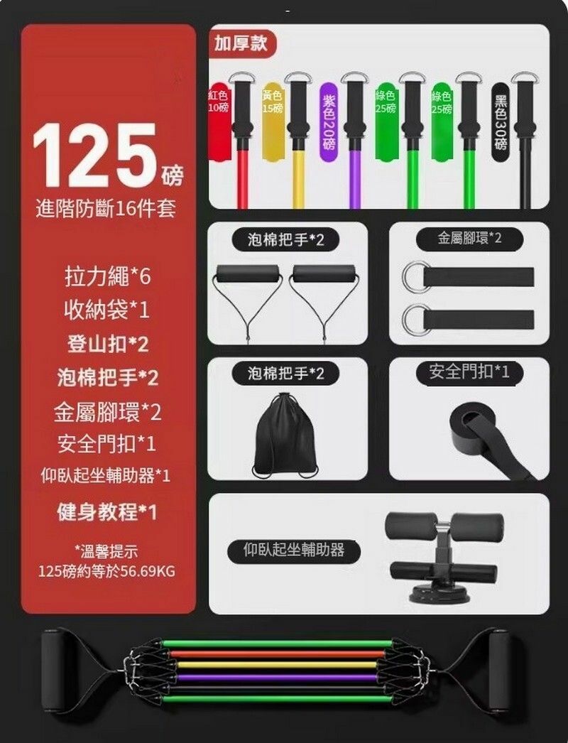 Hot Selling Tension Rope/Fitness Stretch Band/Household Resistance Band/Tension Machine - Enhanced Anti-breakage (125 lbs.) + Sit-up Assistant/Abdominal Slimming